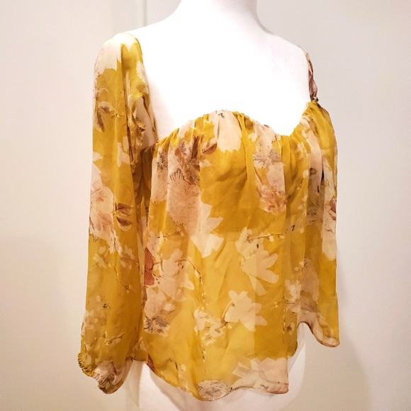 Cotton Candy Sheer Yellow Floral Crop Top - Picture 2 of 5